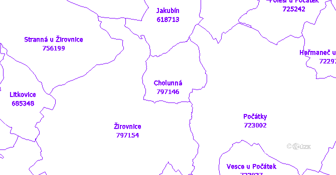 Katastrální mapa Cholunná - přehledová mapa katastrálního území