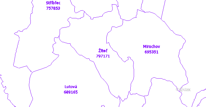 Katastrální mapa Žíteč - přehledová mapa katastrálního území