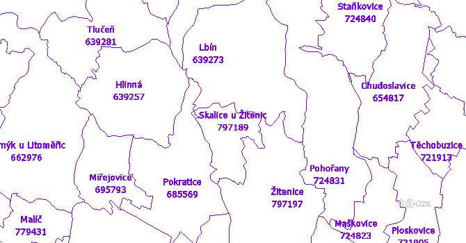 Katastrální mapa Skalice u Žitenic - přehledová mapa katastrálního území