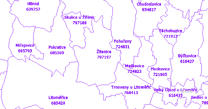 Katastrální mapa Žitenice - přehledová mapa katastrálního území