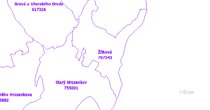 Katastrální mapa Žítková - přehledová mapa katastrálního území