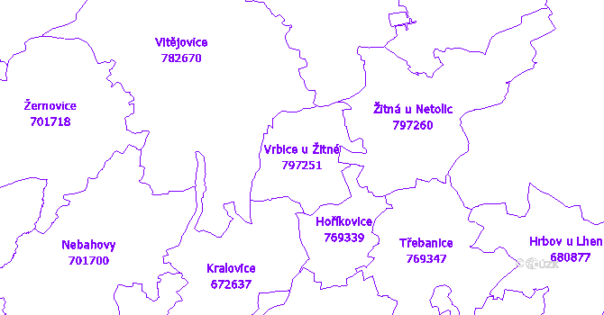 Katastrální mapa Vrbice u Žitné - přehledová mapa katastrálního území