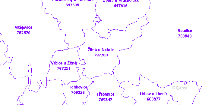 Katastrální mapa Žitná u Netolic - přehledová mapa katastrálního území