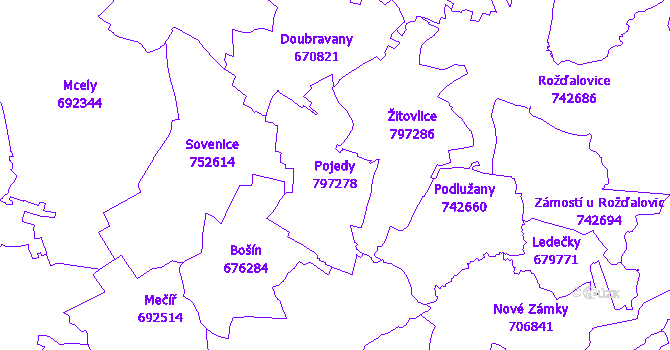 Katastrální mapa Pojedy - přehledová mapa katastrálního území