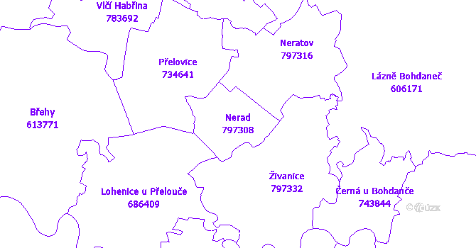 Katastrální mapa Nerad - přehledová mapa katastrálního území