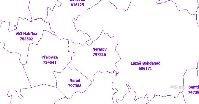 Katastrální mapa Neratov - přehledová mapa katastrálního území