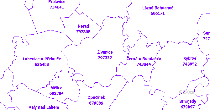 Katastrální mapa Živanice