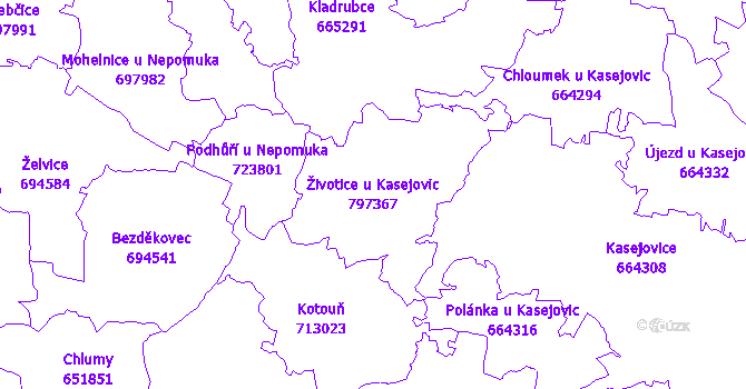 Katastrální mapa Životice u Kasejovic - přehledová mapa katastrálního území