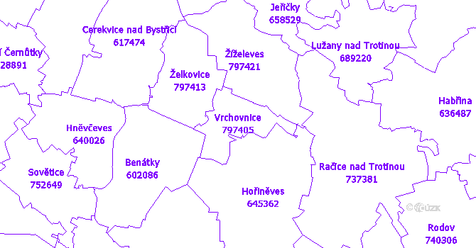 Katastrální mapa Vrchovnice - přehledová mapa katastrálního území