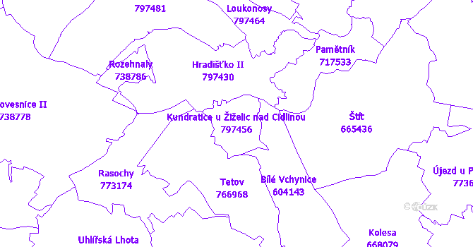 Katastrální mapa Kundratice u Žiželic nad Cidlinou - přehledová mapa katastrálního území