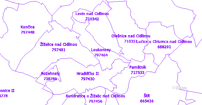 Katastrální mapa Loukonosy - přehledová mapa katastrálního území