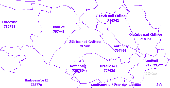 Katastrální mapa Žiželice nad Cidlinou - přehledová mapa katastrálního území