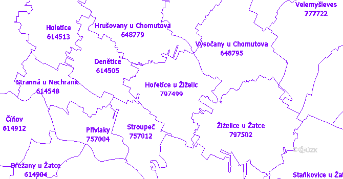 Katastrální mapa Hořetice u Žiželic - přehledová mapa katastrálního území