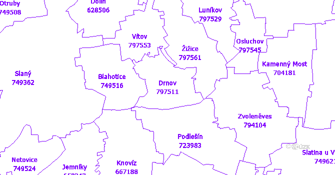 Katastrální mapa Drnov - přehledová mapa katastrálního území
