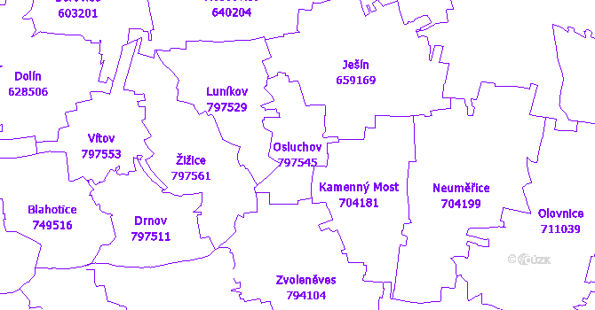 Katastrální mapa Osluchov - přehledová mapa katastrálního území