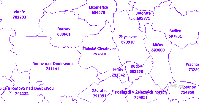 Katastrální mapa Žlebské Chvalovice - přehledová mapa katastrálního území