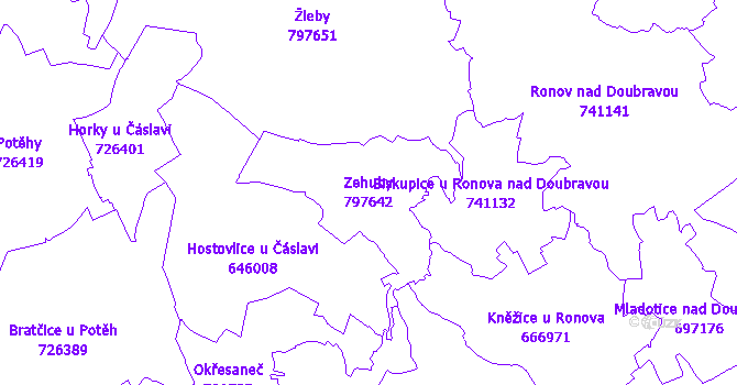 Katastrální mapa Zehuby - přehledová mapa katastrálního území