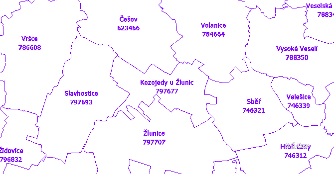 Katastrální mapa Kozojedy u Žlunic - přehledová mapa katastrálního území