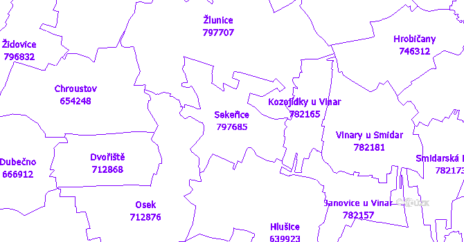 Katastrální mapa Sekeřice - přehledová mapa katastrálního území