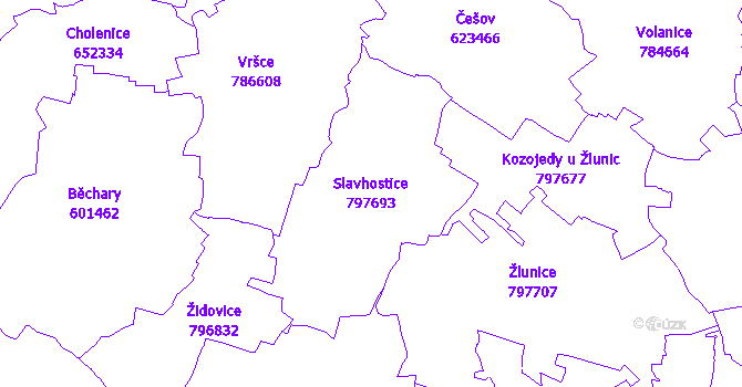 Katastrální mapa Slavhostice - přehledová mapa katastrálního území
