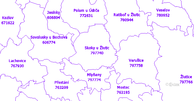 Katastrální mapa Skoky u Žlutic - přehledová mapa katastrálního území