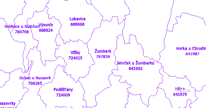 Katastrální mapa Žumberk - přehledová mapa katastrálního území