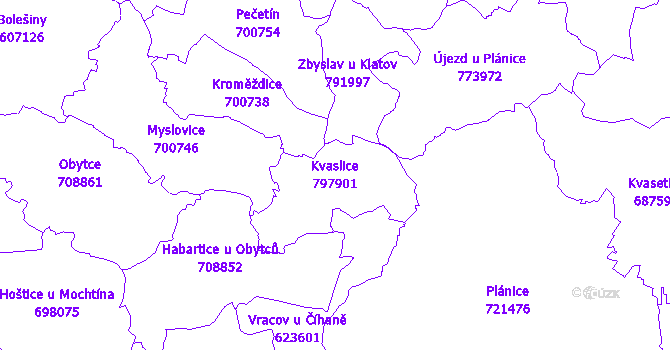 Katastrální mapa Kvaslice - přehledová mapa katastrálního území