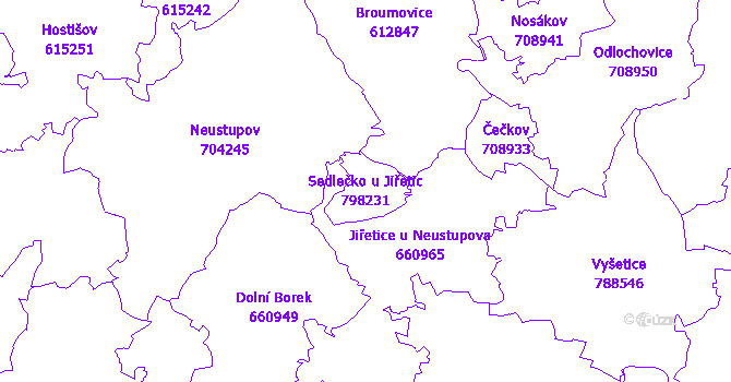 Katastrální mapa Sedlečko u Jiřetic - přehledová mapa katastrálního území