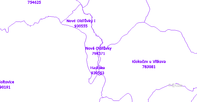 Katastrální mapa Nové Oldřůvky - přehledová mapa katastrálního území