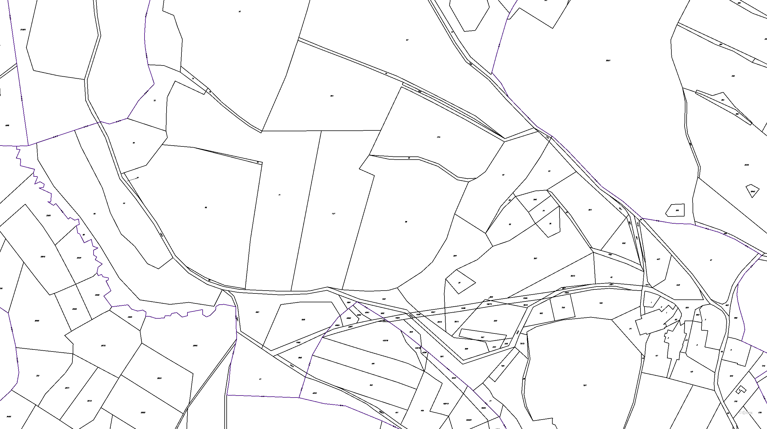 Katastrální mapa pozemků a čísla parcel Vestec u Mezna