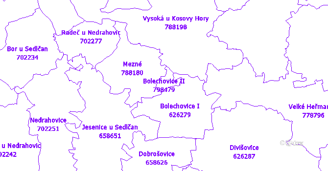 Katastrální mapa Bolechovice II - přehledová mapa katastrálního území