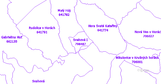 Katastrální mapa Svahová I - přehledová mapa katastrálního území