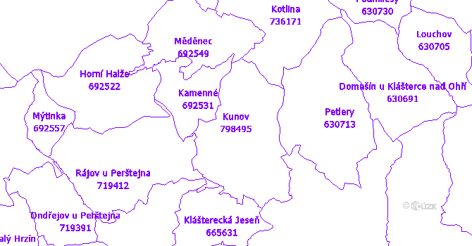 Katastrální mapa Kunov - přehledová mapa katastrálního území