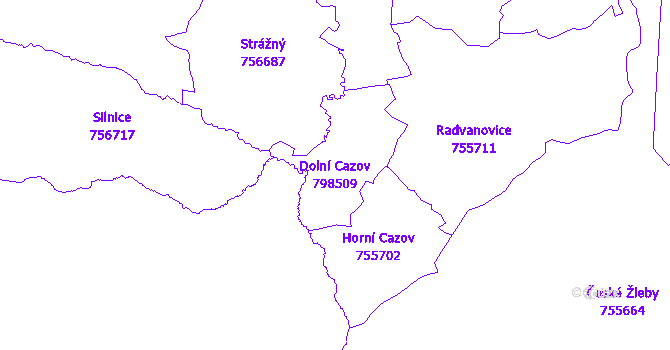 Katastrální mapa Dolní Cazov - přehledová mapa katastrálního území
