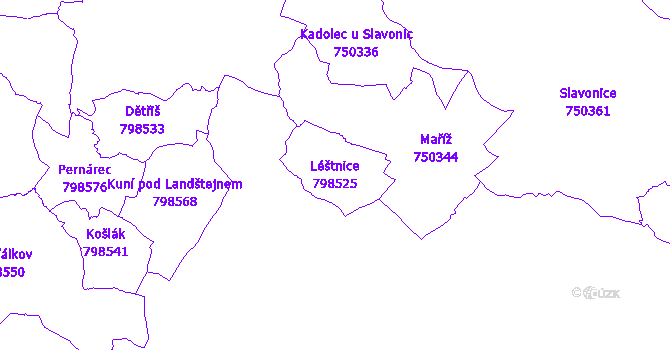 Katastrální mapa Léštnice - přehledová mapa katastrálního území