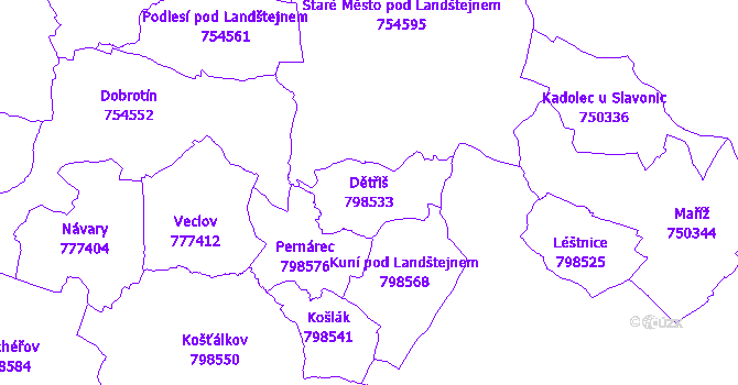 Katastrální mapa Dětřiš - přehledová mapa katastrálního území