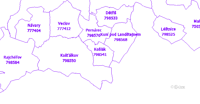 Katastrální mapa Košlák - přehledová mapa katastrálního území