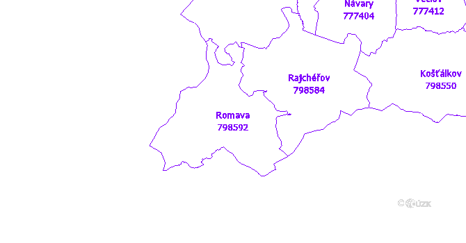 Katastrální mapa Romava - přehledová mapa katastrálního území