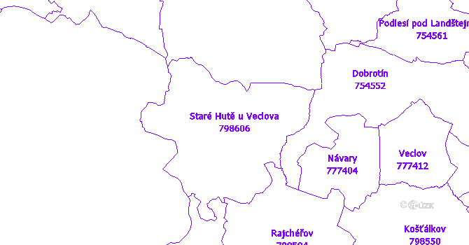 Katastrální mapa Staré Hutě u Veclova - přehledová mapa katastrálního území