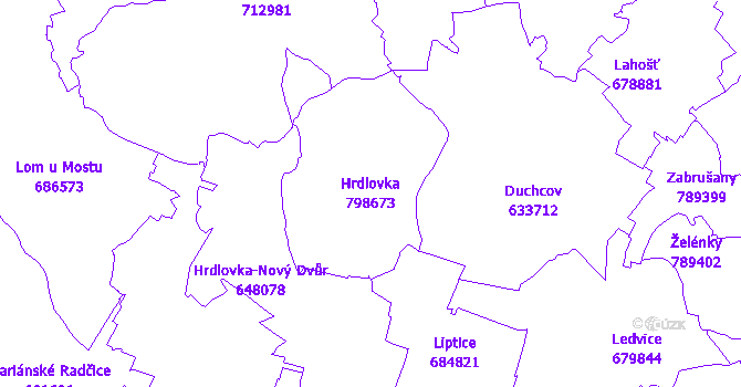 Katastrální mapa Hrdlovka - přehledová mapa katastrálního území