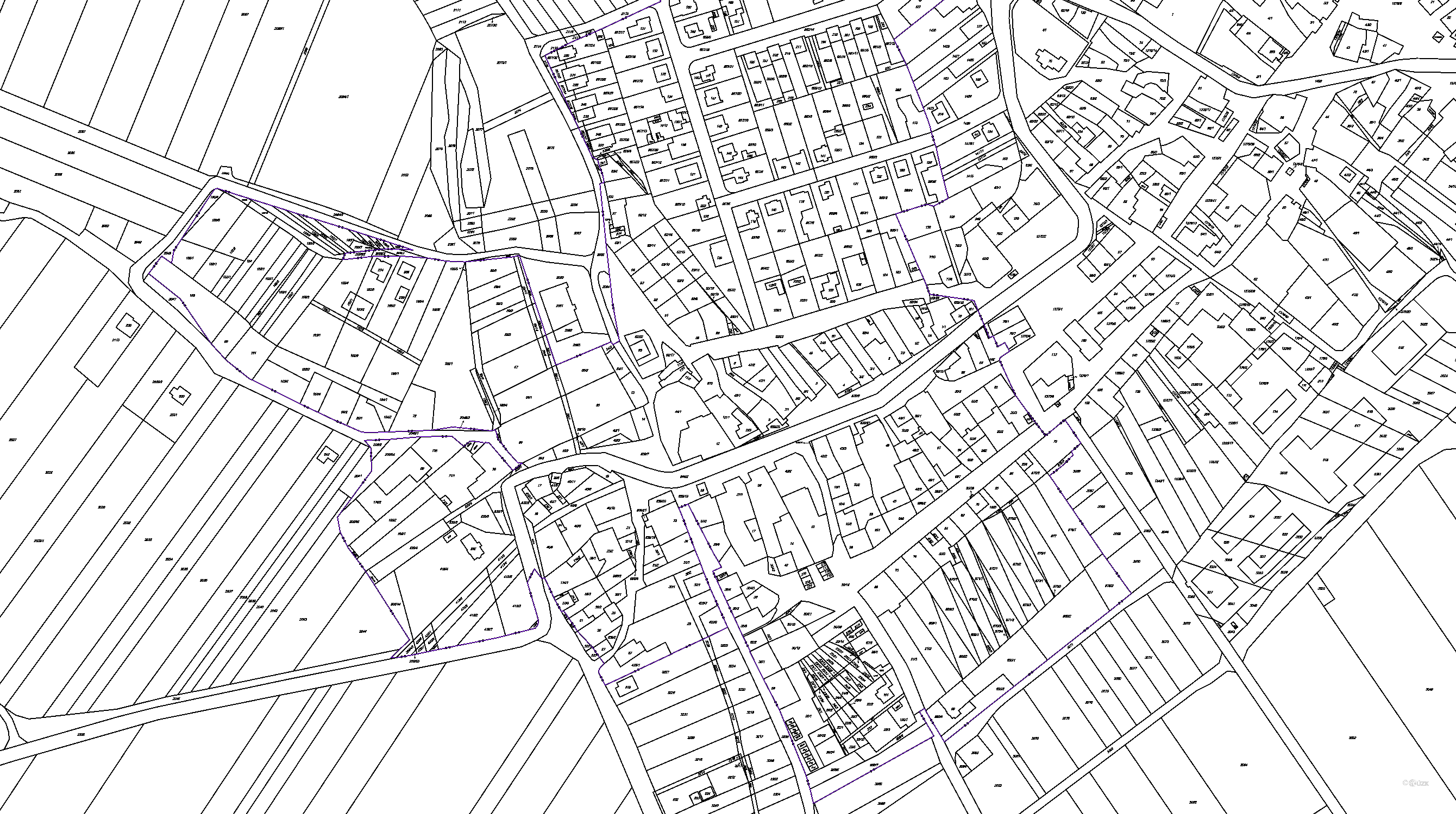 Katastrální mapa pozemků a čísla parcel Zábrdovice u Vedrovic