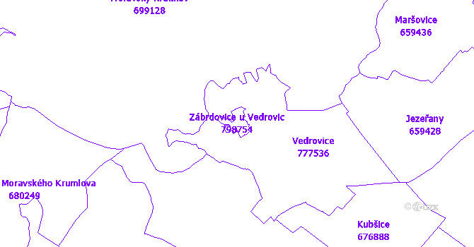 Katastrální mapa Zábrdovice u Vedrovic - přehledová mapa katastrálního území