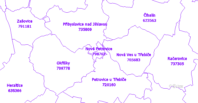 Katastrální mapa Nové Petrovice - přehledová mapa katastrálního území
