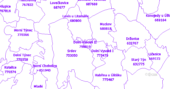 Katastrální mapa Dolní Vysoké II - přehledová mapa katastrálního území