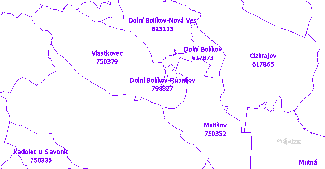 Katastrální mapa Dolní Bolíkov-Rubašov - přehledová mapa katastrálního území