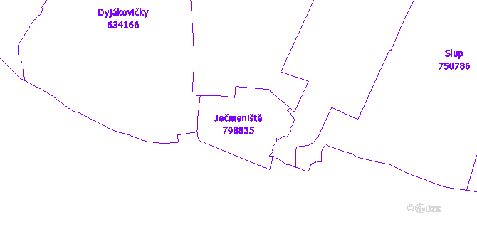 Katastrální mapa Ječmeniště - přehledová mapa katastrálního území