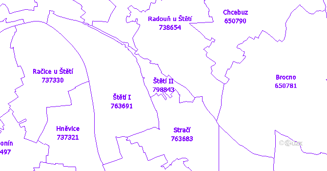 Katastrální mapa Štětí II - přehledová mapa katastrálního území
