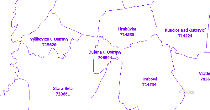 Katastrální mapa Dubina u Ostravy - přehledová mapa katastrálního území