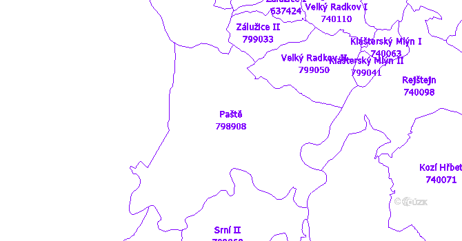 Katastrální mapa Paště - přehledová mapa katastrálního území