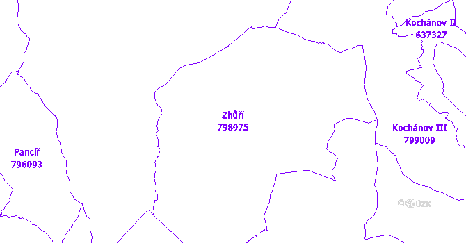 Katastrální mapa Zhůří - přehledová mapa katastrálního území